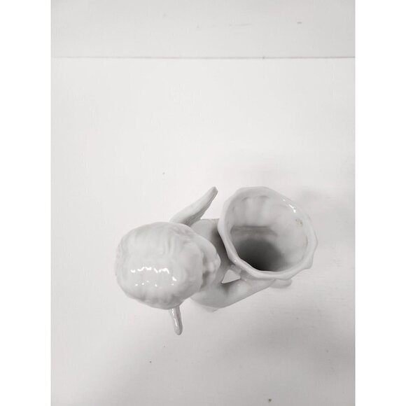 Vintage White Ceramic Angel Cherub Boy Holding Cornucopia Vase Figurine RARE - Picture 7 of 9